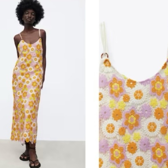 π΄πΊπ΄  ZARA crochet floral  dress size S π΄πΊπ΄ - Picture 3 of 9